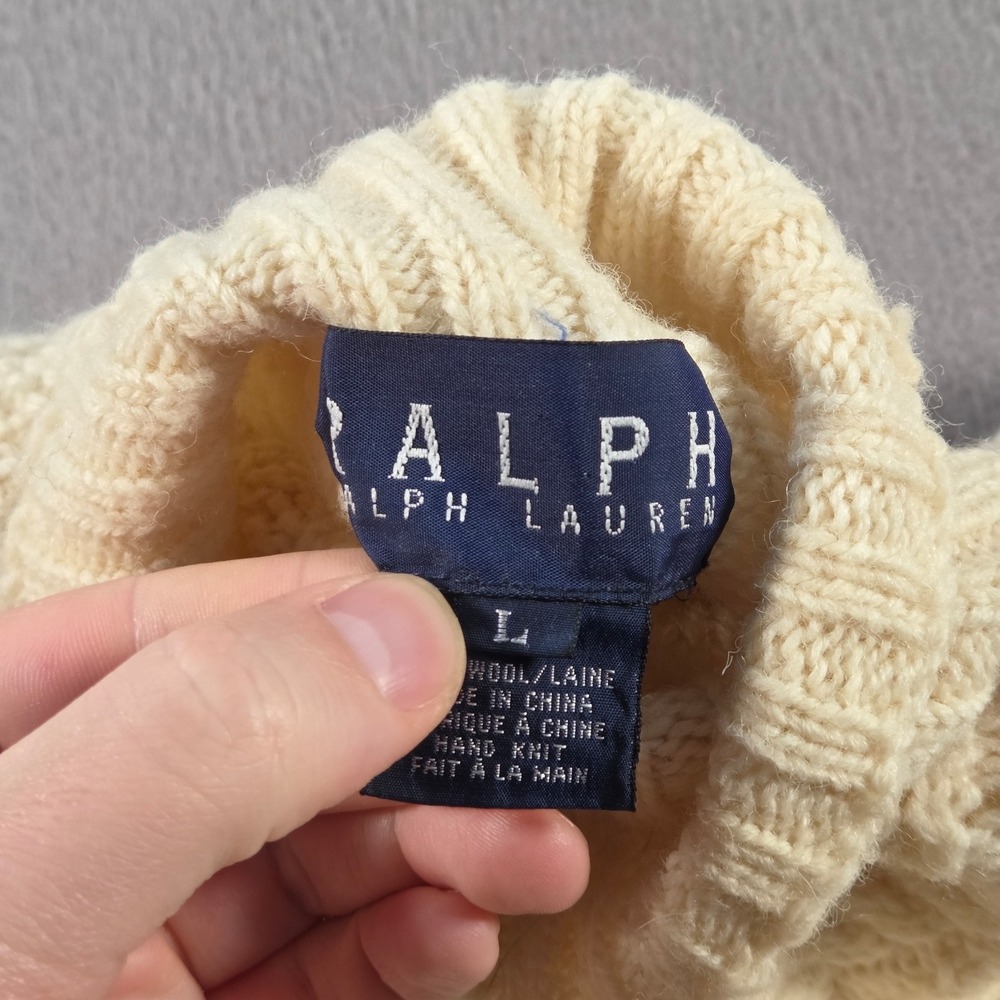 Vintage Polo Ralph Lauren Sweater Womens Large Wool Cable Hand Knit Fisherman - Picture 6 of 8